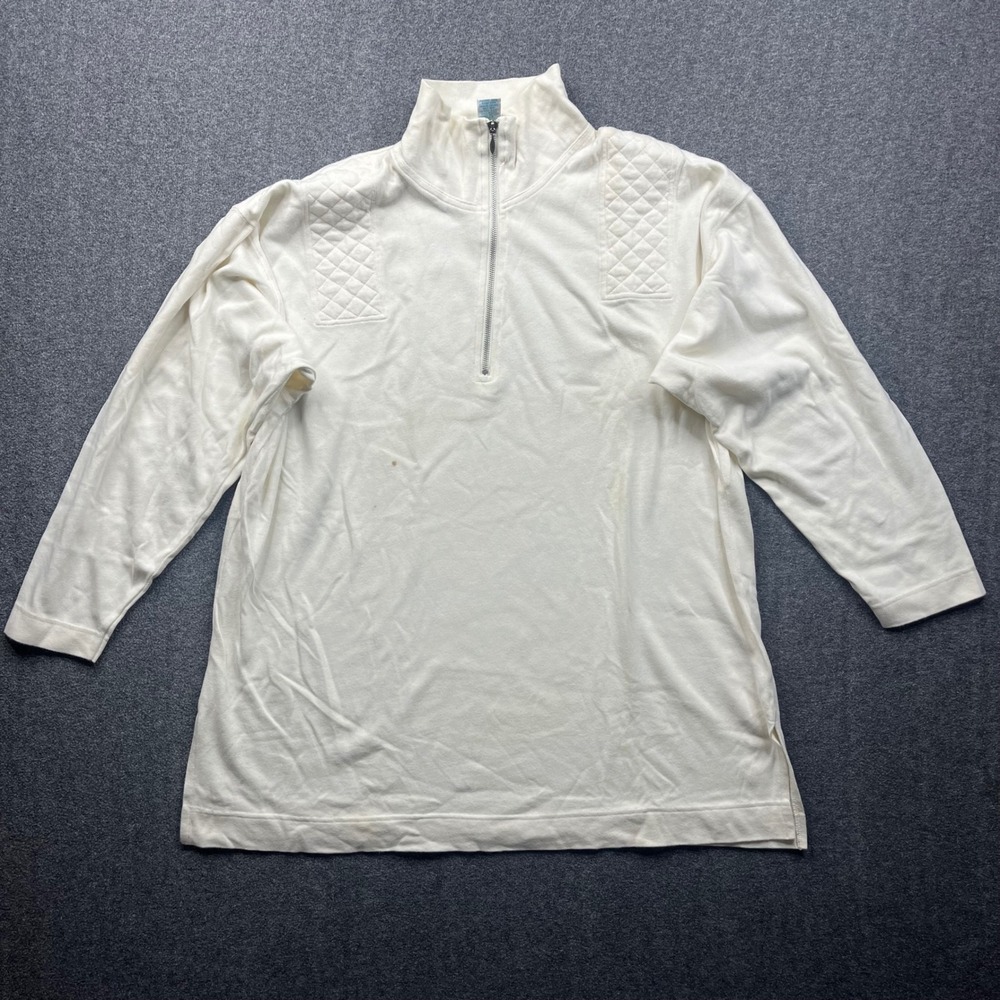 Vintage Mervyns Pullover Top Mens Medium Cream Quilted Shoulder 1/4 Zip Cotton